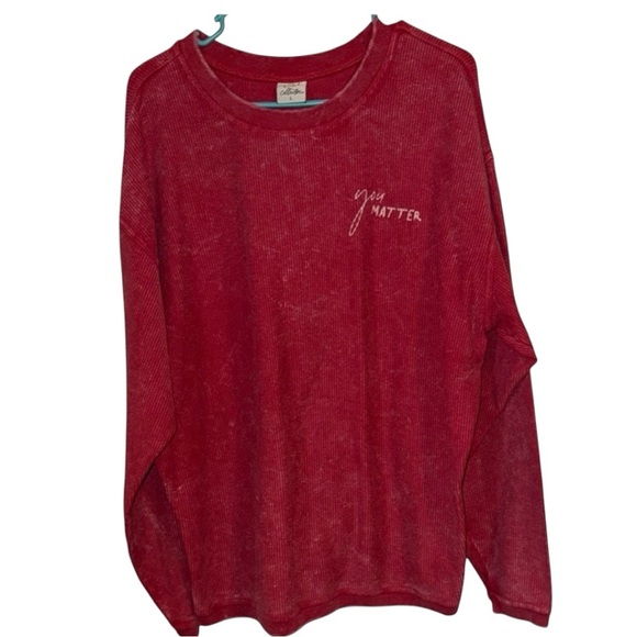 🌹OAT COLLECTIVE "YOU MATTER" RIBBED WASHED CRANBERRY SWEATSHIRT - Picture 1 of 6